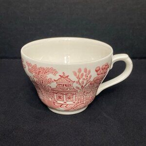 Vtg Churchill Cranberry Willow Red & White Chinz Coffee Tea Cup Made in England